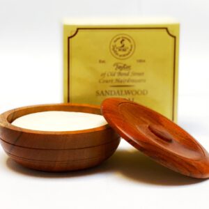 Sandalwood scheerzeep in houten kom Taylor of Old Bond Street B4men Webshop